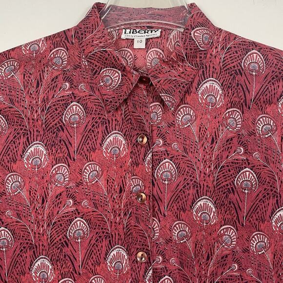 Liberty Of London Blouse Shirt UK 10 (Fits US 4) Red Peacock Feather Classic - Picture 4 of 10